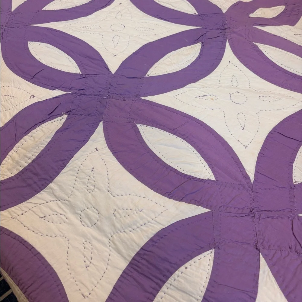 Antique Purple and White Double Wedding Ring Quilt
